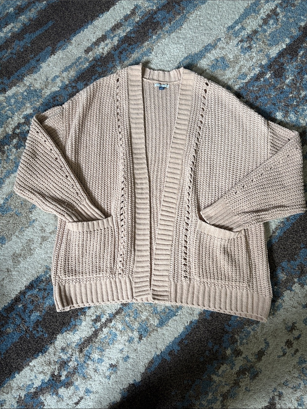 American Eagle Outfitters Beige Open-Front Knit Cardigan
